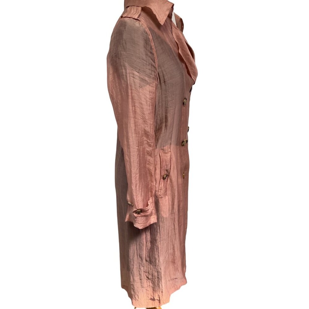 Avec Les Filles Rose Crinkled Lightweight Double Breasted Trench Coat Size S - Picture 4 of 6